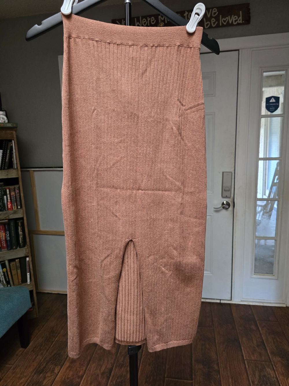 Free People Ribbed Midi Skirt in Terracotta